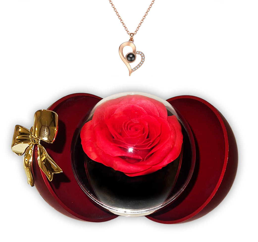 Spherical rose box - With “I love you” pendant necklace